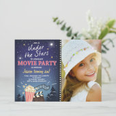 星の下の映画の夜の誕生日パーティーの招待状 招待状 (スタンド正面)