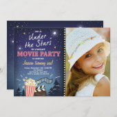 星の下の映画の夜の誕生日パーティーの招待状 招待状 (正面/裏面)