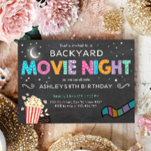 星の下の映画の夜の誕生日パーティー招待状