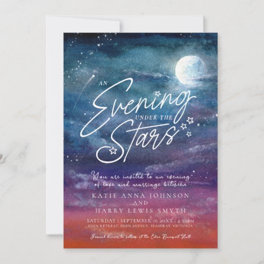 星の下の月の夕べ結婚の写真 招待状 (正面)