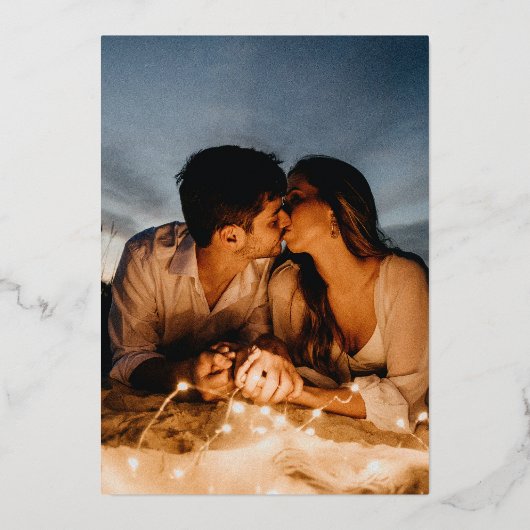 星の下の月の夕べ結婚の写真 箔招待状 (裏面)