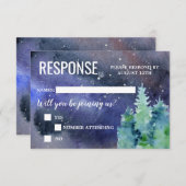 星の下の水彩の夜結婚の 出欠カード (正面/裏面)