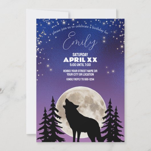 星の下の狼と月のシルエット 招待状 (正面)