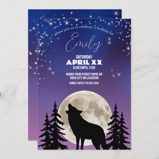 星の下の狼と月のシルエット 招待状 (正面/裏面)