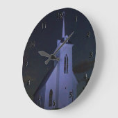星の下の田舎の教会 ラージ壁時計 (傾斜)