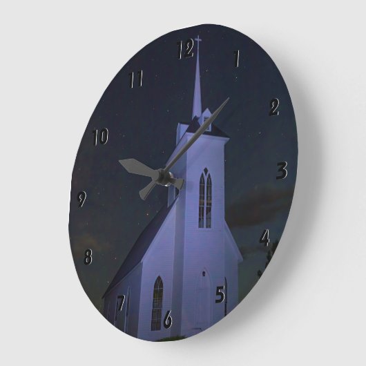 星の下の田舎の教会 ラージ壁時計 (傾斜)