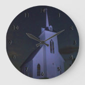星の下の田舎の教会 ラージ壁時計 (正面)