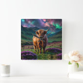 星の下の高地の牛 スクエア壁時計 (ホーム)