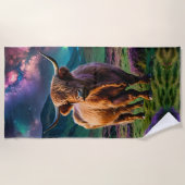 星の下の高地の牛 ビーチタオル (正面)