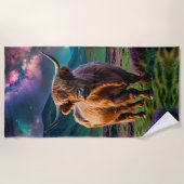 星の下の高地の牛 ビーチタオル (正面)