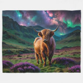 星の下の高地の牛 フリースブランケット (正面(横))