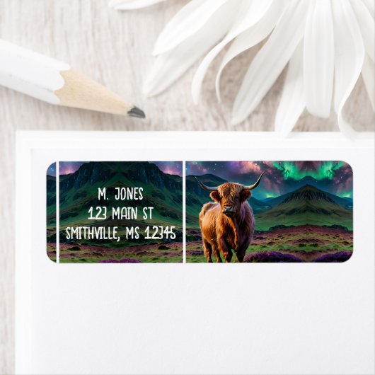 星の下の高地の牛 ラベル (インサイチュ)