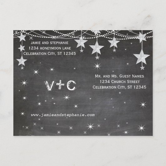 星の下の黒板ヴィンテージ日付を保存 案内ポストカード (裏面)