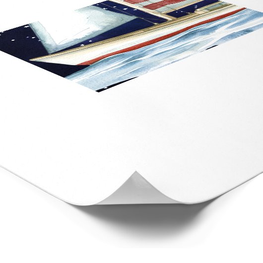 星の下を航海するアメリカの水彩国旗 ポスター (角)