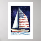 星の下を航海するアメリカの水彩国旗 ポスター (正面)