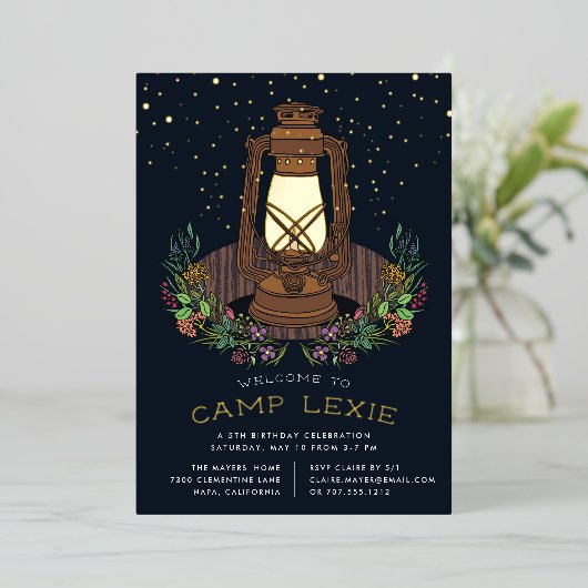 星の下 | キャンピングバースデーパーティー 箔招待状 (立ち正面)