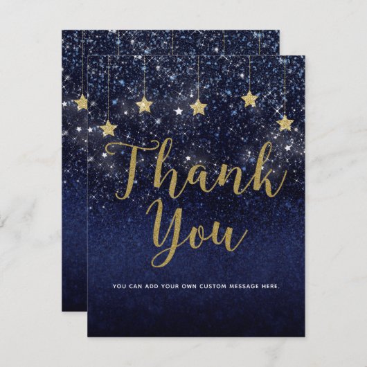 星の下 星空の夜 ゴールド ブルー サンクス 招待状 (正面/裏面)