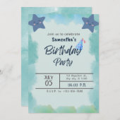 星の下：緑をテーマにした誕生日パーティー 招待状 (正面/裏面)