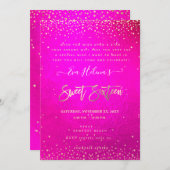 星の中のスイート16,派手なネオンピンク 招待状 (正面/裏面)