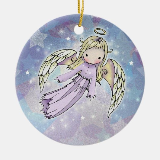 星の中の小さなラベンダーの天使のオーナメント セラミックオーナメント (正面)