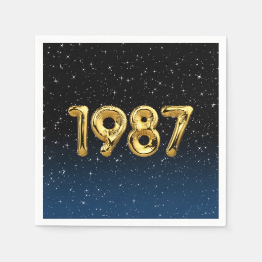 星の中の1987年のバースデーバルーン スタンダードカクテルナプキン (正面)