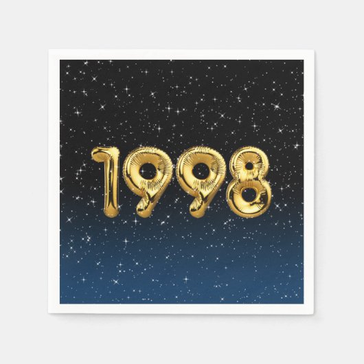 星の中の1998年の誕生日バルーン スタンダードカクテルナプキン (正面)