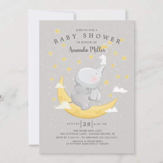 星の中性のバニー象の赤ちゃんシャワーを浴びる 招待状 (正面)