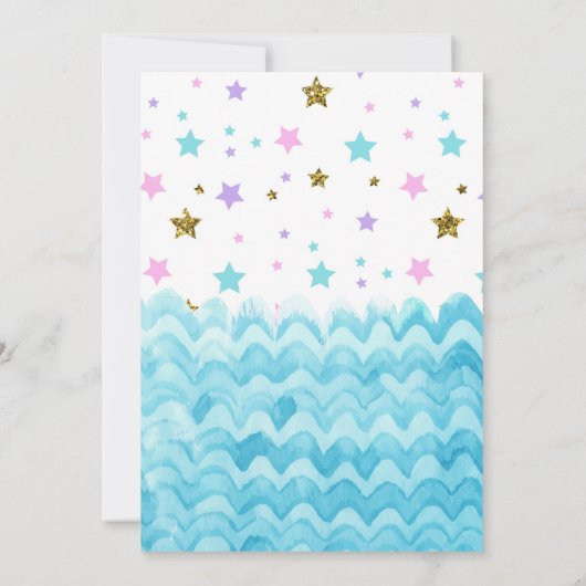 星の人魚のユニコーンのパーティーのテーマの招待 招待状 (裏面)