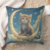 星の付いた三日月のかわいい子猫 クッション (ブランケット)