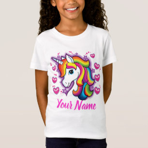 星の付いた可愛い虹の一角馬ハート Tシャツ