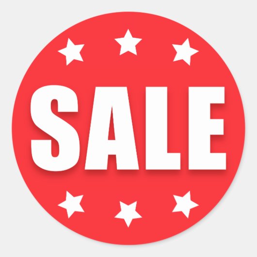 星の付いた小売りステッカーの販売赤と白、 ラウンドシール (正面)