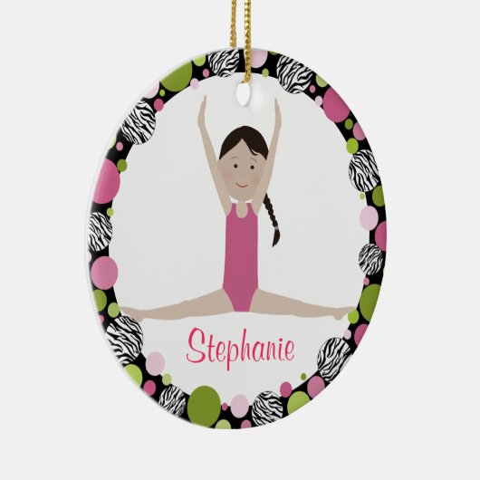 星の体育専門家の焦茶の毛のピンク セラミックオーナメント (右)