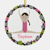 星の体育専門家の焦茶の毛のピンク セラミックオーナメント (正面)