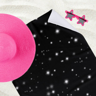 星の光が黒と白の輝きを放つ ビーチタオル