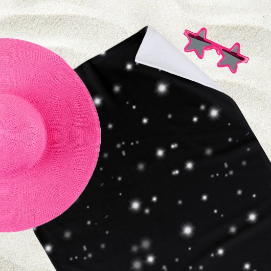 星の光が黒と白の輝きを放つ ビーチタオル