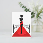 星の入った赤いカーペットの上の女性のシルエット ポストカード (スタンド正面)