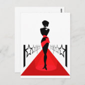 星の入った赤いカーペットの上の女性のシルエット ポストカード (正面/裏面)
