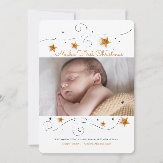 星の写真フレーム ホリデー カード (正面)