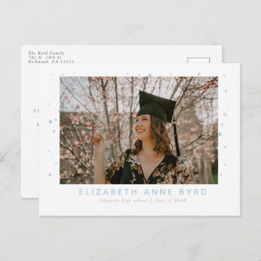 星の卒業式はがきに手を伸ばす インビテーションポストカード (正面/裏面)