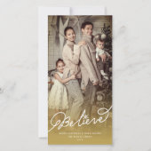 星の原稿の金ゴールドにグラデーションなクリスマスの写真を信じて下さい シーズンカード (正面)