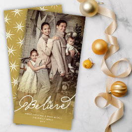 星の原稿の金ゴールドにグラデーションなクリスマスの写真を信じて下さい シーズンカード