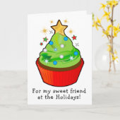 星の友人がトッピングされたクリスマスツリーのカップケーキ カード (黄色い花)