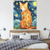 星の夜のジンジャー・タビー猫 キャンバスプリント (インサイチュ (寝室))