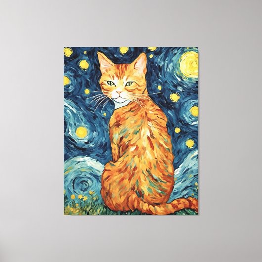星の夜のジンジャー・タビー猫 キャンバスプリント (正面)