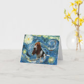 星の夜のバセット・ハウンド カード (黄色い花)