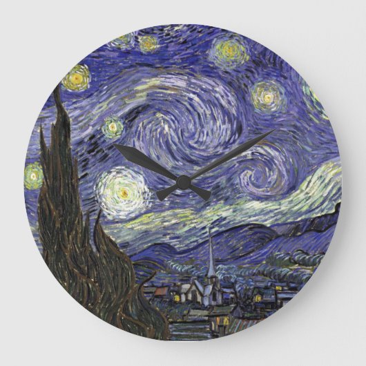 星の夜のバンゴッホの壁デザイナー時計 – 贈り物 ラージ壁時計 (正面)