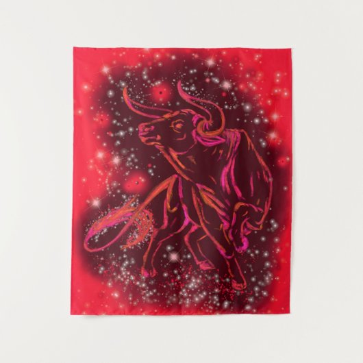 星の夜のブル走ーの赤いタペストリー タペストリー (正面)