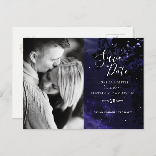 星の夜の天空の写真の日付を保存 案内ポストカード (正面/裏面)