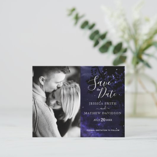 星の夜の天空の写真の日付を保存 案内状 (スタンド正面)