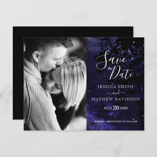 星の夜の天空の写真の日付を保存 案内状 (正面/裏面)